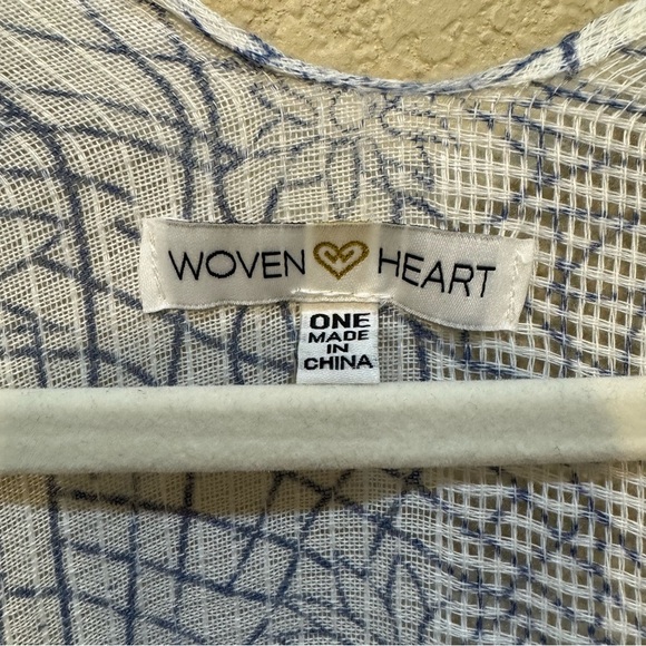 Woven Heart Blue White Kimono Cover-Up OS Boho Beach Layering Festival Chic - Picture 4 of 4